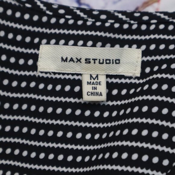 MICRO DOT V-NECK BLOUSE M Max Studio Black White Stripes Office Work Blouson Y2K - Picture 4 of 9